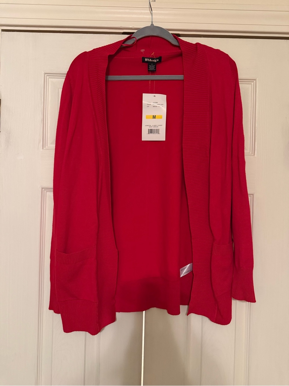 NY Design Red Open-Front Women's Cardigan with Pockets